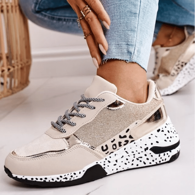 Sominic Women Orthopedic Wedge Sneakers Leopard Print Impact-resistant Stylish Casual Shoes