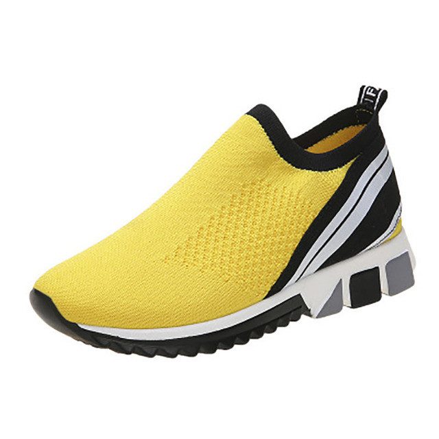 SOMINIC Women Orthopedic Sneakers Slip-on Elastic Knit Sweat-absorbent Casual Walking Shoes