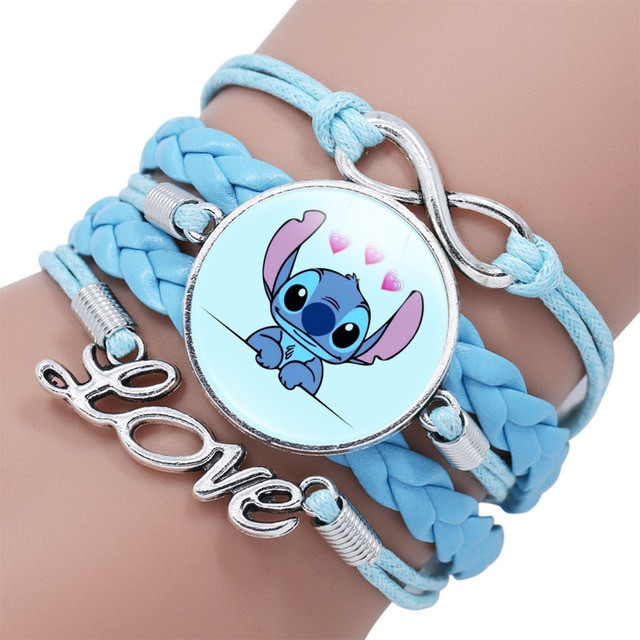 LIST Bracelet Blue Lilo Stitch Cute Print Gemstone Wristand Jewelry Bracelet For Kids Girls