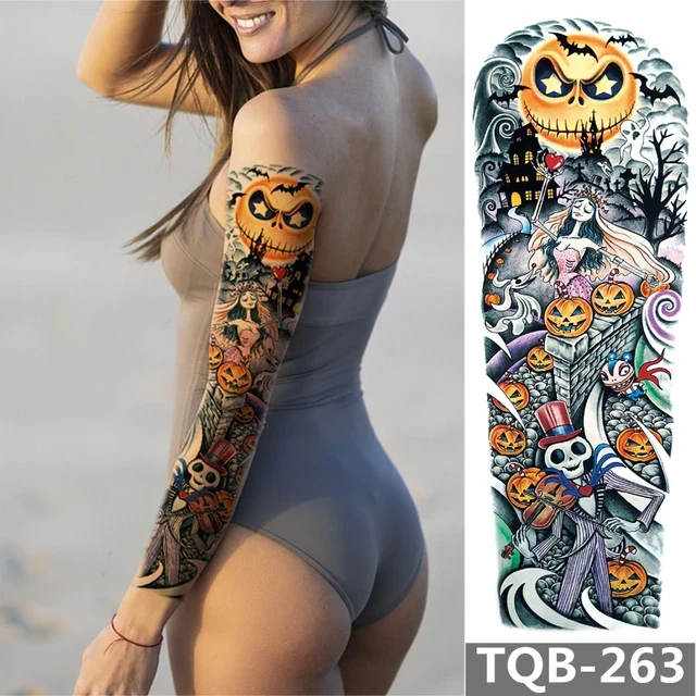 VAJS Nightmare Before Christmas Full Arm Temporary Tattoos: Spooky Body Art for Halloween Parties