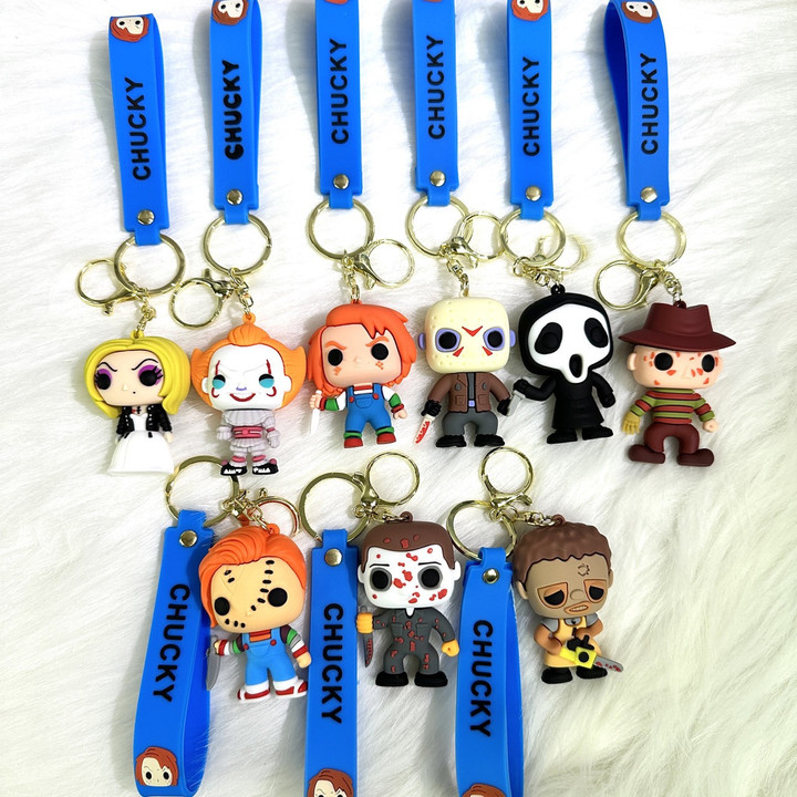 HALLOWEEN 100 Horror Films 24-in-1 Self Defense Keychain with LIMITED FREEBIE Horror Films Figure & Keychain (MUST BUY) TIFFANY, CHUCKY, MICHAEL MYERS, FREDDY, HOCKEYMASK, GHOST FACE, CHAINSAW, PENNYWISE