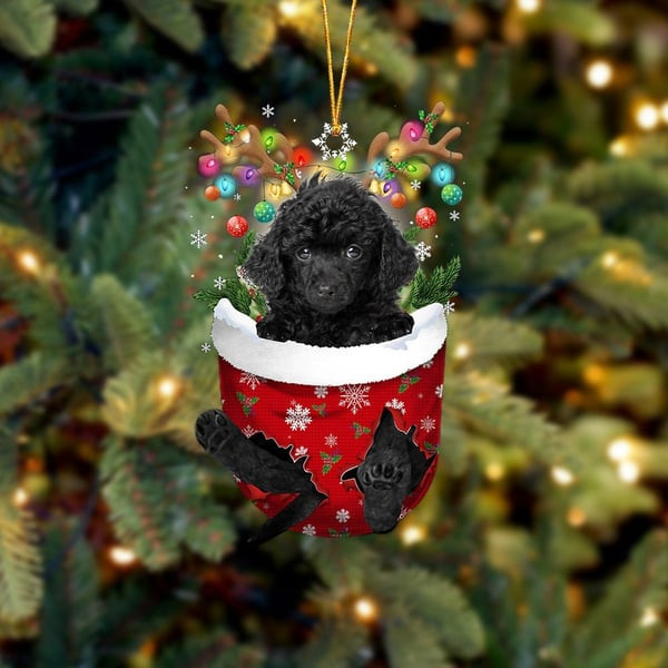 BLACK Toy Poodle In Snow Pocket Ornament