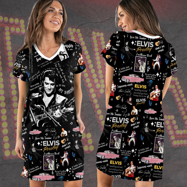 ELPR 300 Elvis Presley V-Neck Cotton Dress