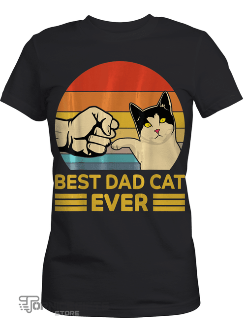 Topnicegifts Best Cat Dad Ever Fist Bump Retro Vintage Funny Kitten Cat T-Shirt