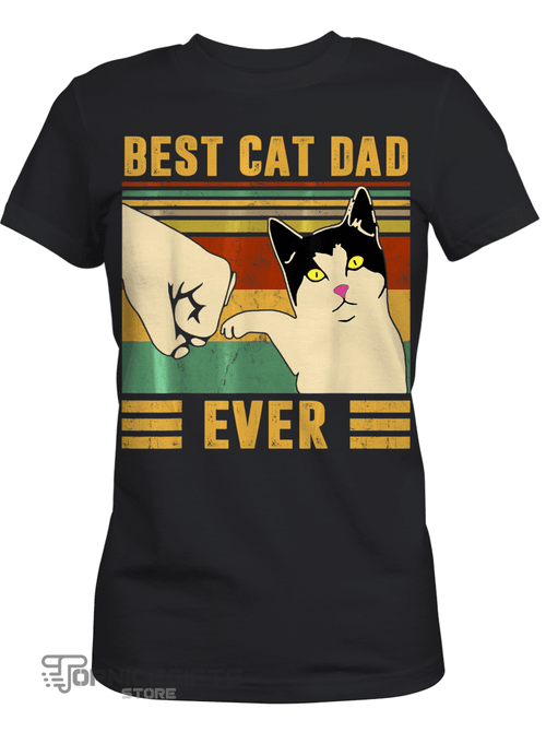 Topnicegifts Best Cat Dad Ever Funny Kitten Cat Fist Bump Retro Vintage T-Shirt