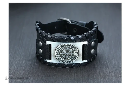 Topnicegifts Men's Stylish Viking Leather Wrap Bracelets Rock Punk Compass Charm Male Wrist Jewelry Length Adjustable