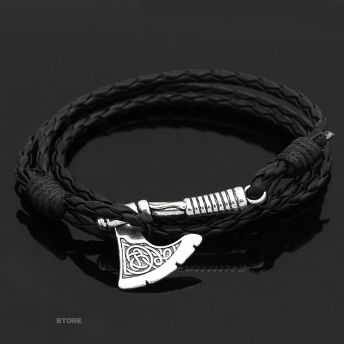 Topnicegifts Mens Axe Viking Bracelet Irish Knot Hatchet Handmade Braided Multilayer Leather Pirate Bracelet For Male Hand Jewelry