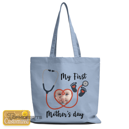 Topnicegifts CUSTOM PICTURE NURSE MY FIRST MOTHER'S DAY tote bag