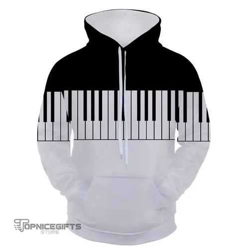 Topnicegifts 3D Print Piano Keys Hoodie
