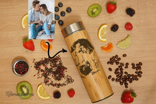 Topnicegifts Insulated Eco Bamboo Glass Vegan Tea Mug Tumbler with Strainer Infuser for Loose Leaf Tea Coffee and Fruit Water