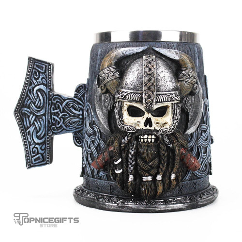 Topnicegifts Danegeld Tankard Mug With Stainless Steel Insert Resin Skull Viking Coffee Beer Mugs Cup BEST Norse Mythology Fans Birthday Gift