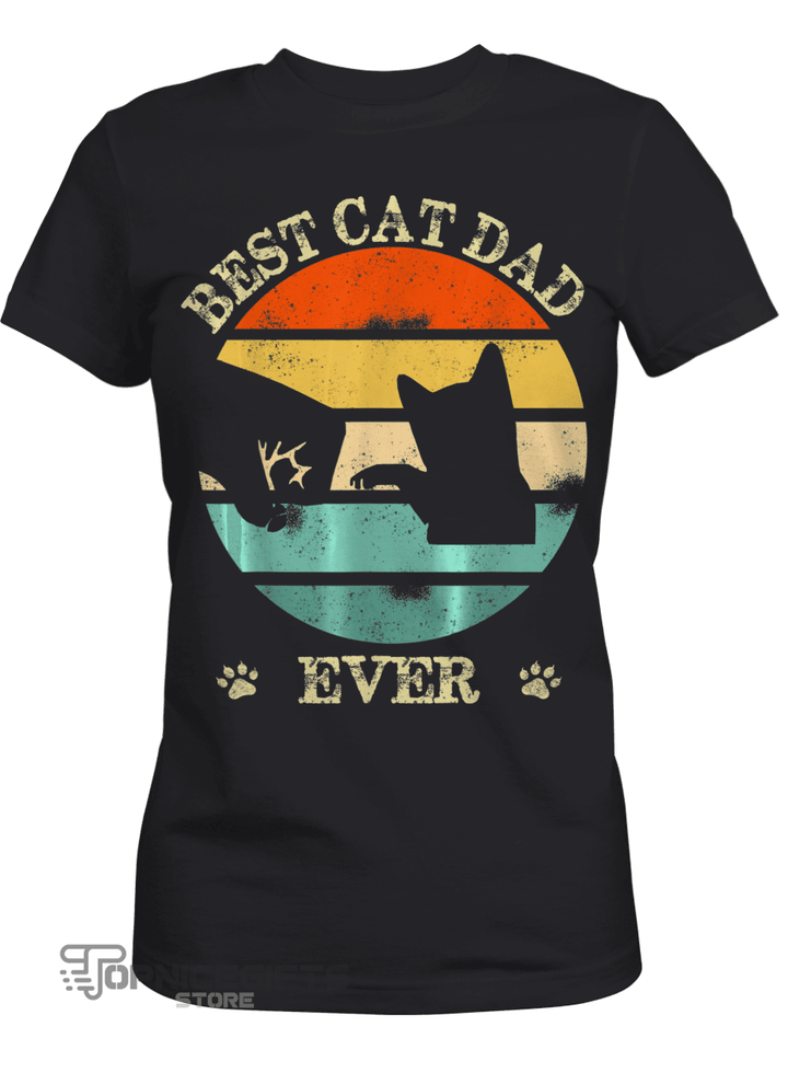 Topnicegifts Best Cat Dad Ever Bump Fit - Retro Vintage - Gift T-Shirt
