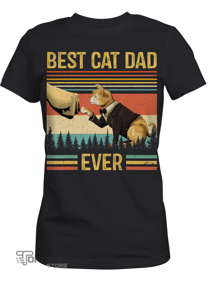 Topnicegifts Best Cat Dad Ever Paw Fist Bump Fit Vintage Retro Gift Men T-Shirt