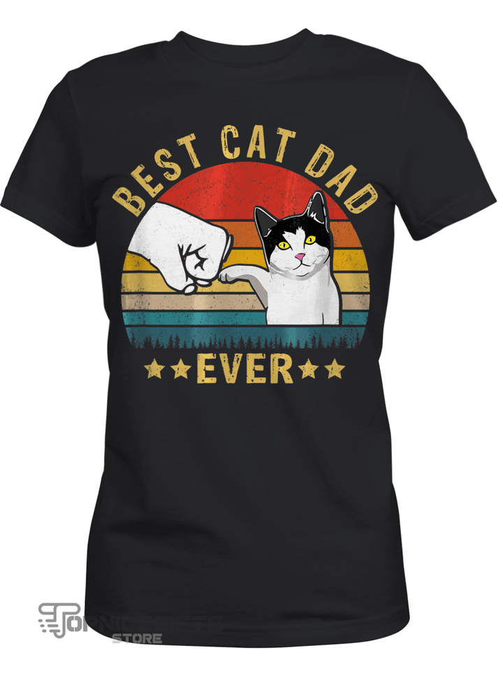 Topnicegifts Cool Best Cat Dad Ever Bump Fit Vintage Retro T-Shirt