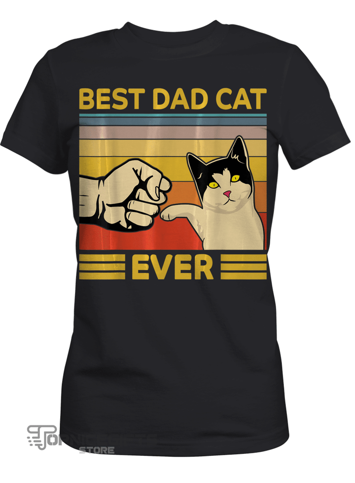 Topnicegifts Mens Best Cat Dad Ever Fist Bump Retro Vintage Funny Kitten Cat T-Shirt