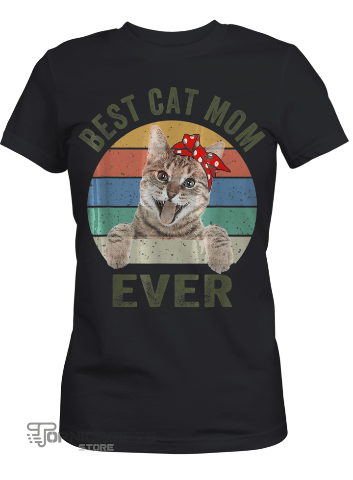 Topnicegifts Best Cat Mom Ever Shirt Cat Retro Vintage Mothers Day Gifts T-Shirt