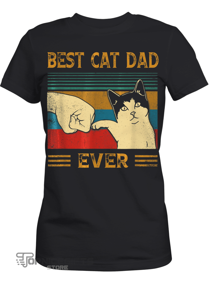 Topnicegifts Mens Vintage Best Cat Dad Ever Bump Shirt Funny Cat Lovers Gift T-Shirt