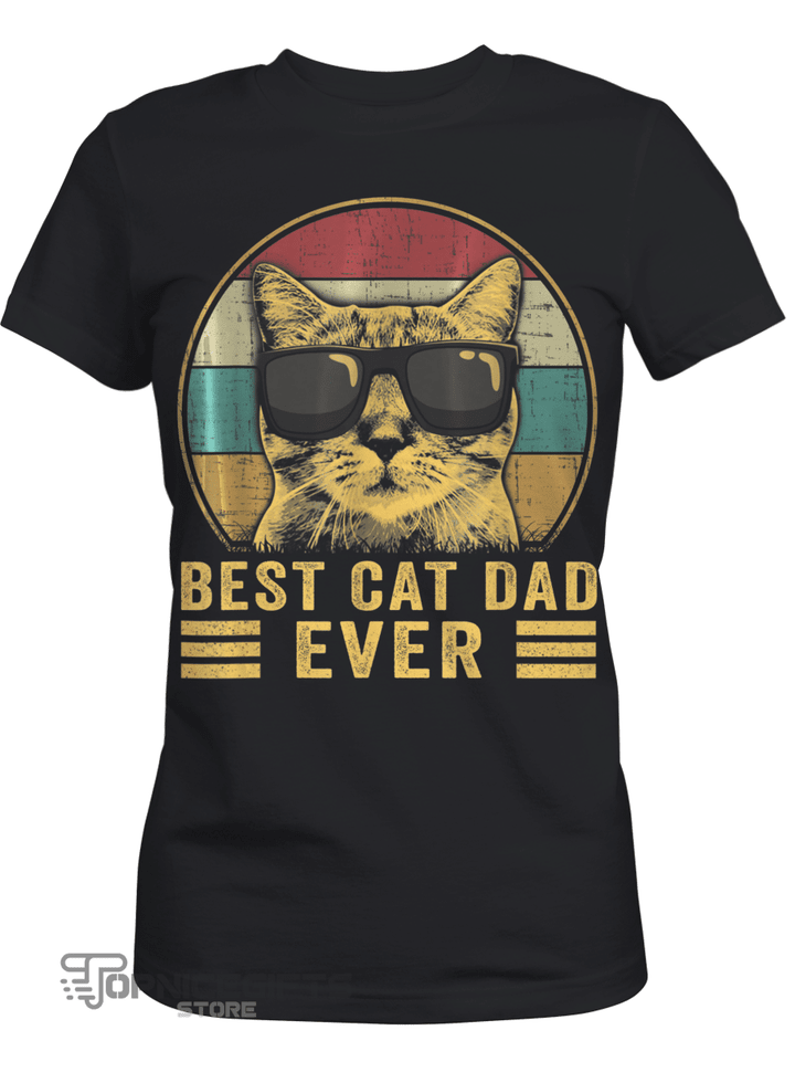 Topnicegifts Vintage Best Cat Dad Ever Bump Fit T-Shirt