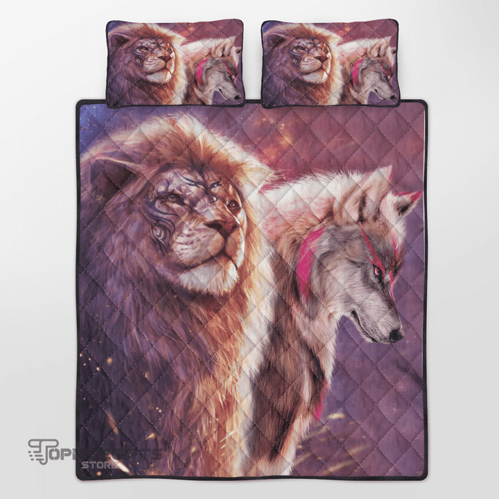 Topnicegifts Wolf and Lion Blanket, Quilt Bedding Set