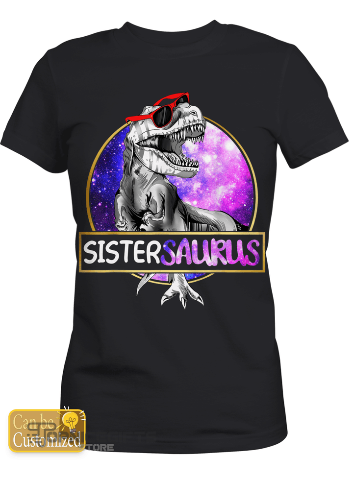 Topnicegifts Personalized Dinosaur Sistersaurus T-shirt Kids Space Sister T rex Gift T-Shirt