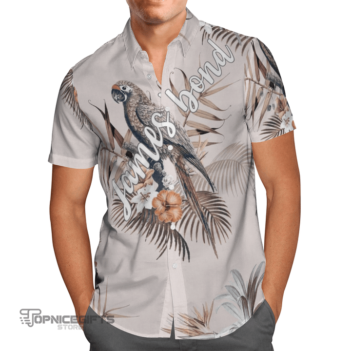 Topnicegifts Macaw tropical rattan vintage mockup illustration AOP Hawaii Beach Shirt