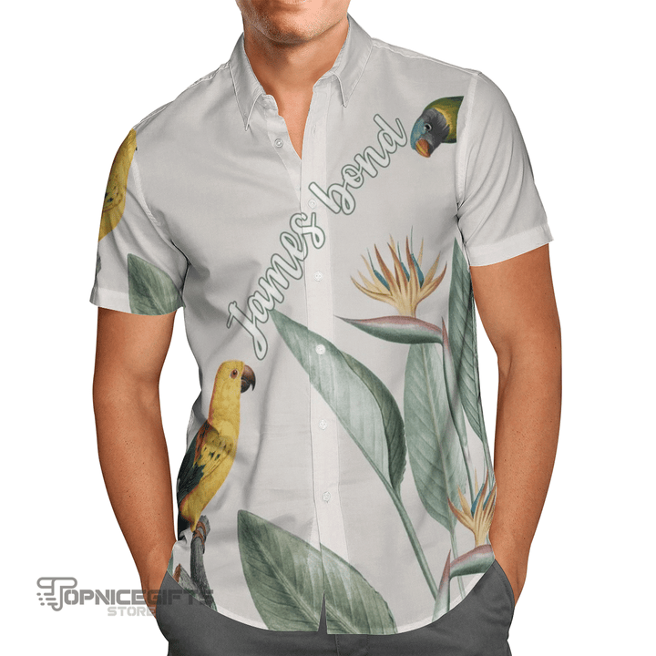 Topnicegifts Macaw tropical illustration AOP Hawaii Beach Shirt
