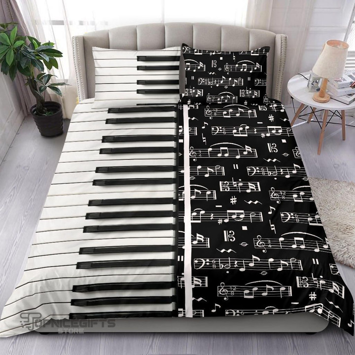 Topnicegifts Piano Keys And Music Black Bedding Set