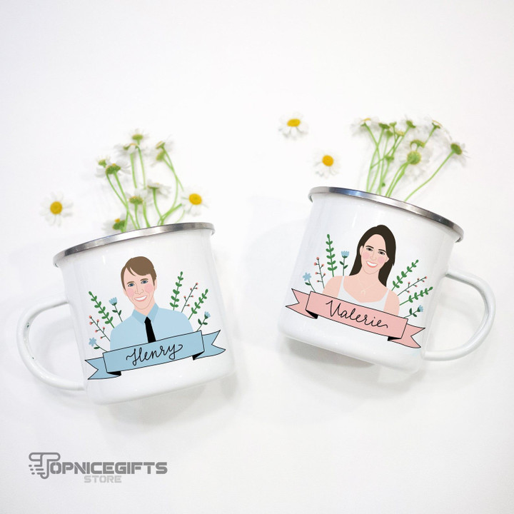 Topnicegifts Couple Portrait Mug Set Personalized/His and Hers Mug/Long Distance Relationship Gift/Custom Portrait Gift From Girlfriend/Engagement Gift