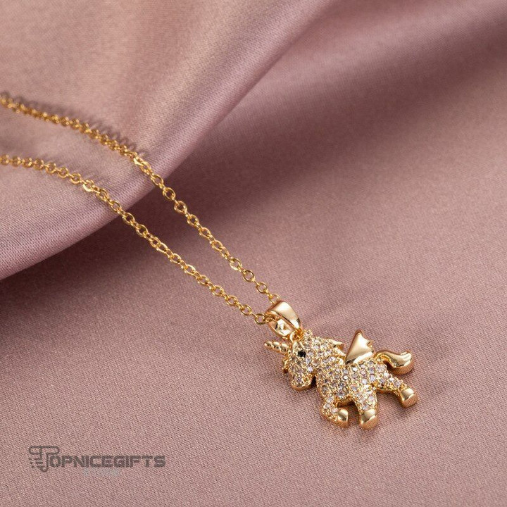Topnicegifts Unique Unicorn Pendant Necklace for Women Simple Rhinestones Girl Women Gold Chain Fashion Accessories BFF Goth Jewelry