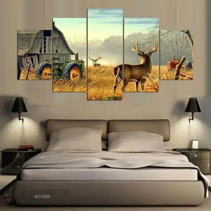 Topnicegifts 5 Piece Canvas Animal Whitetail Deers On Farm - Sale Off 50%