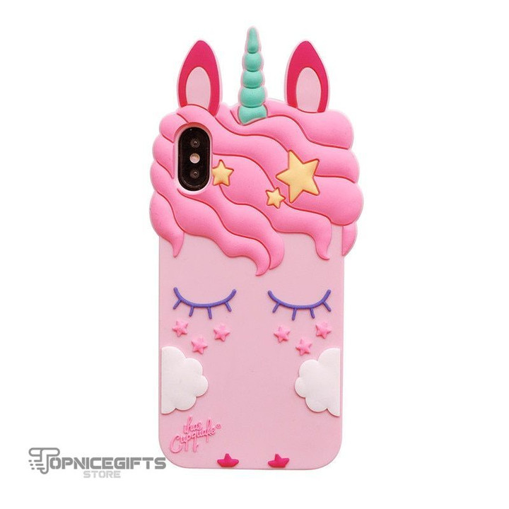Topnicegifts 3D Fashion Cartoon Pink Unicorn Soft Silicone Case For Samsung Galaxy, Iphone