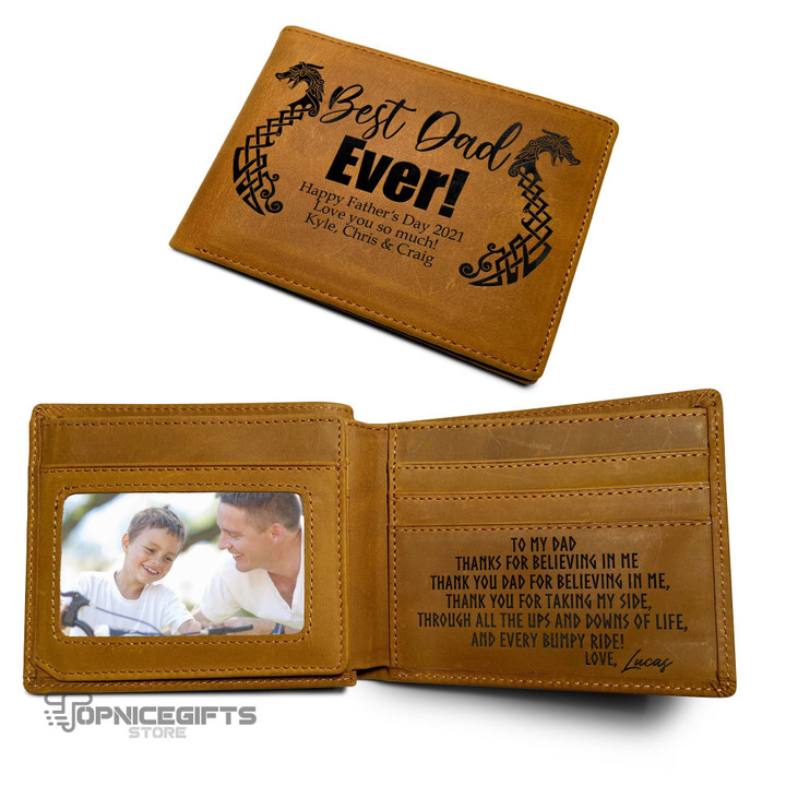 Topnicegifts Viking - Best Dad Ever! Engraved Leather Wallet