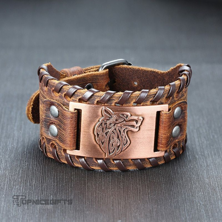 Topnicegifts Men's Rock Punk Wolf Viking Leather Wrap Bracelets Vintage Compass Charm Male Wrist Jewelry Length Adjustable