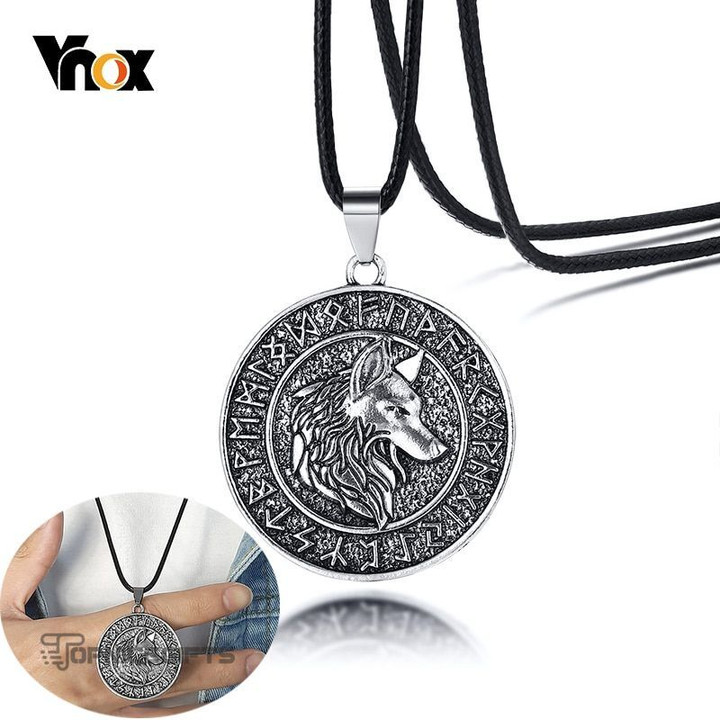 Topnicegifts Vintage Wolf Pendant Necklaces for Men Viking Rock Punk Jewelry with Black Leather Rope Chain Accessories