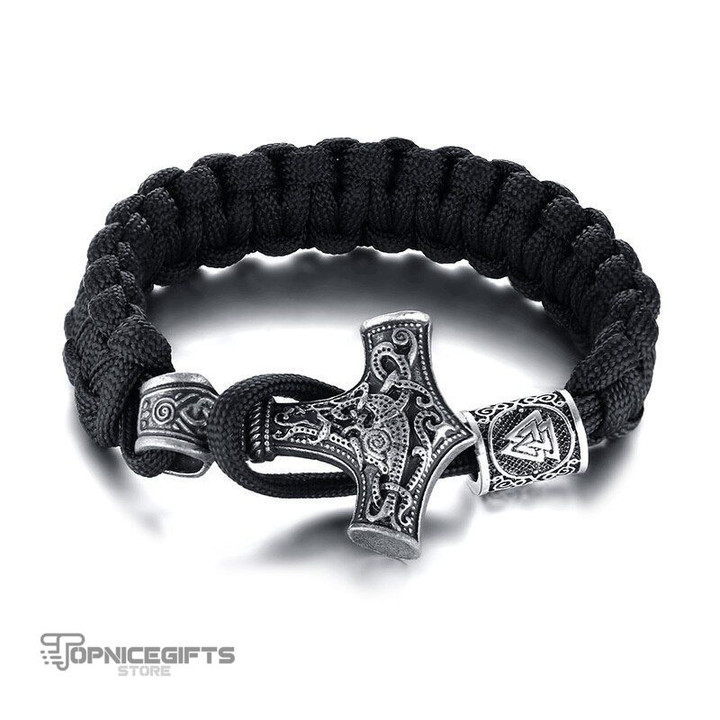 Topnicegifts Retro Viking Mjolnir Rope Bracelets for Men, Thor hammer Wristband Norse Mythology Runes Amulet Jewelry