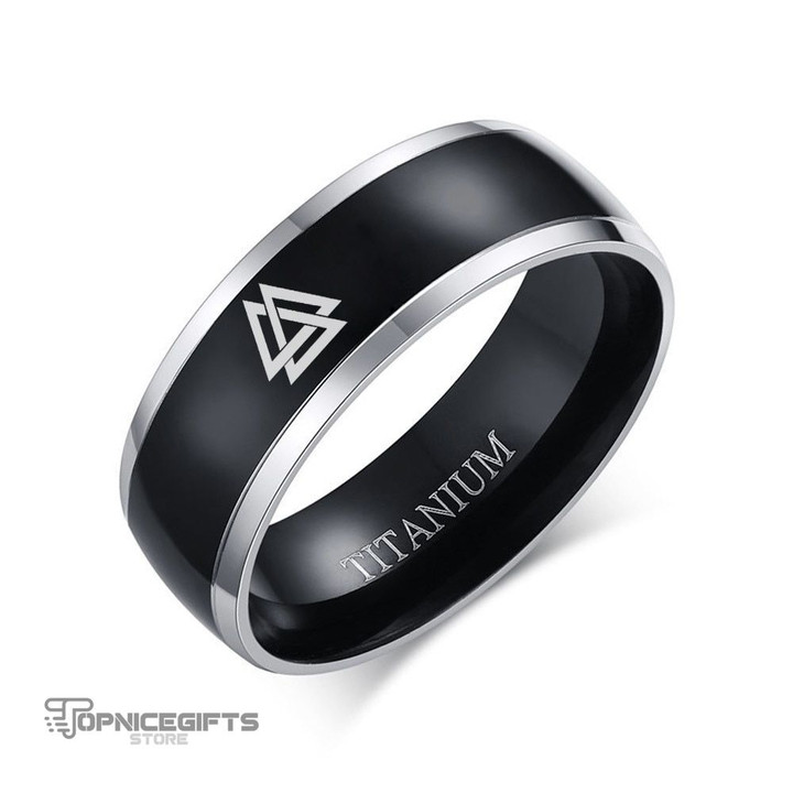 Topnicegifts 8mm Viking Rune Ring for Men Black Titanium Casual Light Nordic Male Accessories Mythology Amulet Jewelry