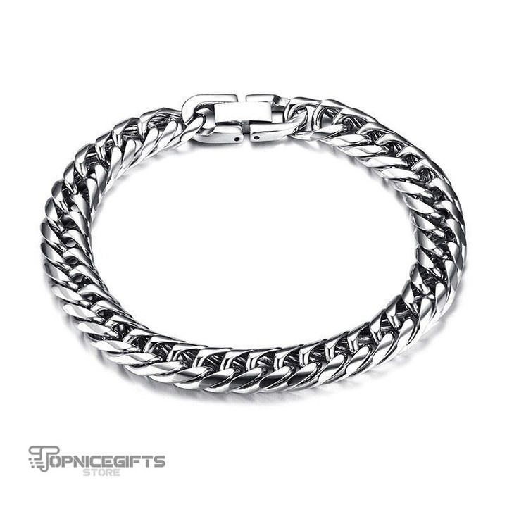 Topnicegifts 8mm Antique Surface Flat Curb Link Chain Bracelets For Men Stainless Steel Viking Punk Male Jewelry Daily Pulseira 8.2"