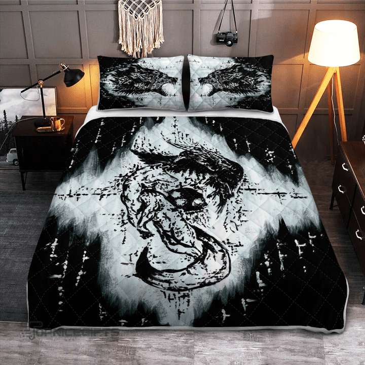 Topnicegifts Viking Raven Wolf Quilt Bedding Set