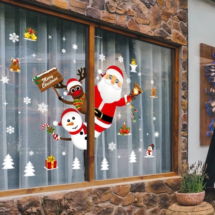 Merry Christmas Decoration for Home 2021 Wall Window Sticker Ornaments Garland New Year 2022 Noel Natal Gift Xmas Navidad