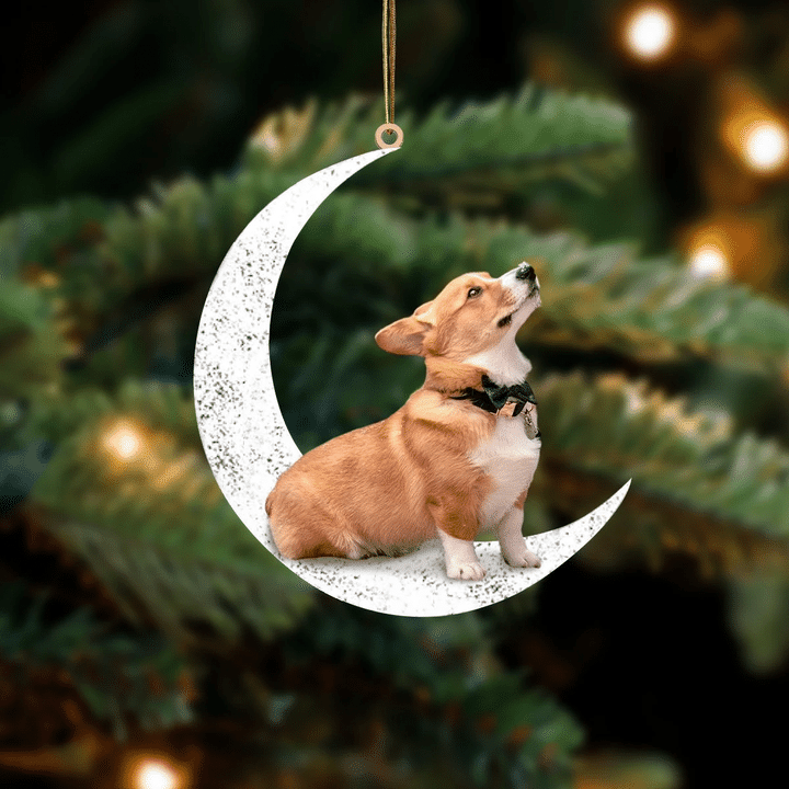 Corgi 2-Sit On The Moon-Two Sided Ornament