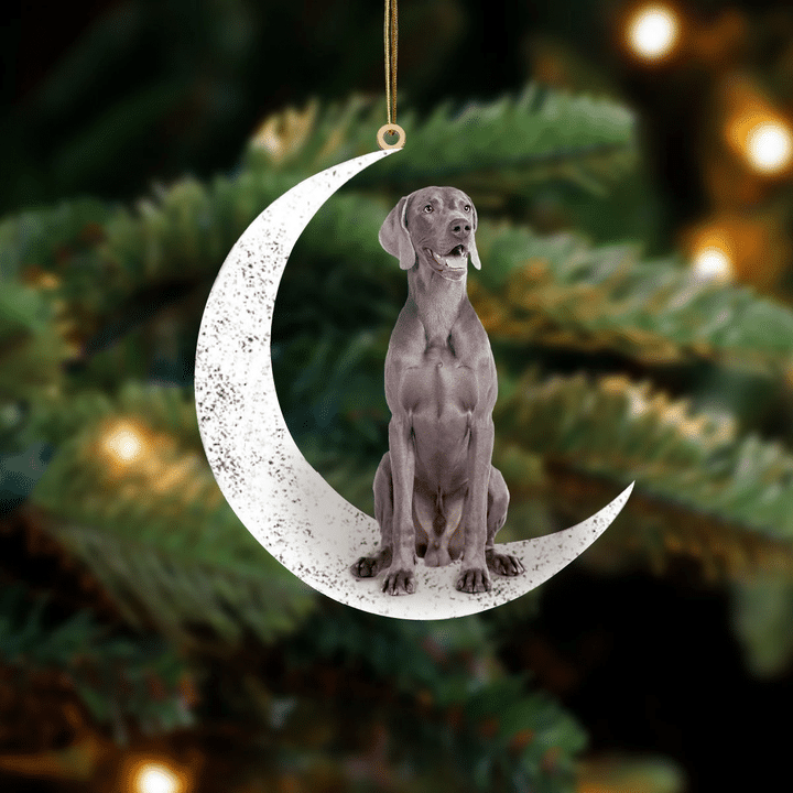 Weimaraner 2-Sit On The Moon-Two Sided Ornament