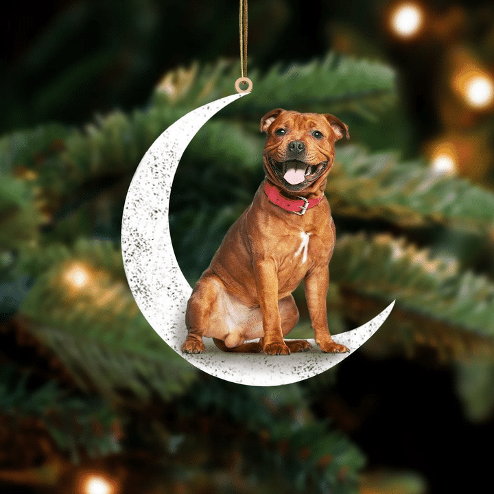 Staffordshire Bull Terrier 2-Sit On The Moon-Two Sided Ornament
