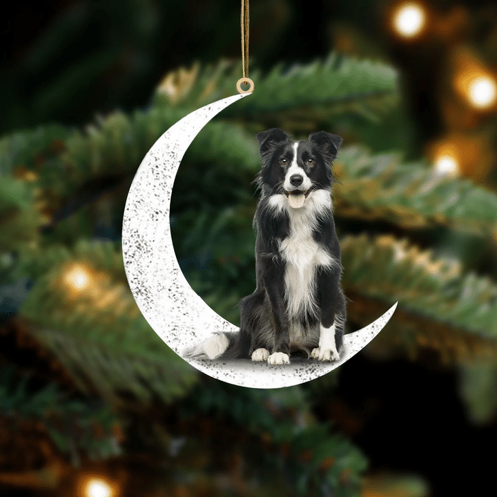 Border Collie 2-Sit On The Moon-Two Sided Ornament