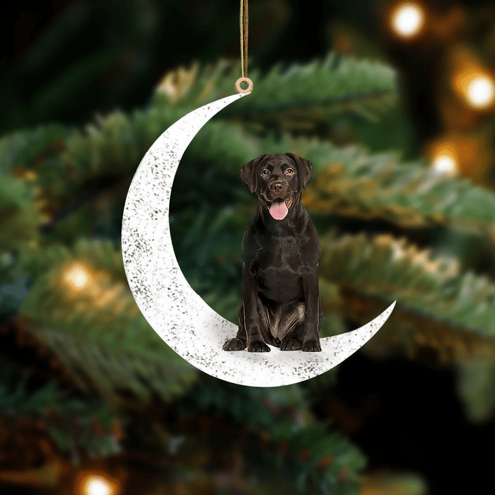 Chocolate Labrador 2-Sit On The Moon-Two Sided Ornament