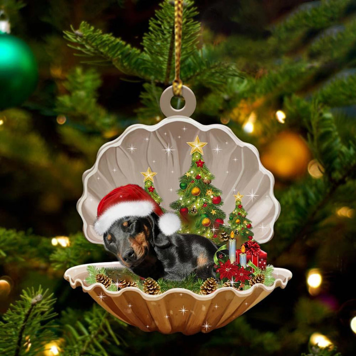 Black And Tan Dachshund-Sleeping Pearl in Christmas Two Sided Ornament