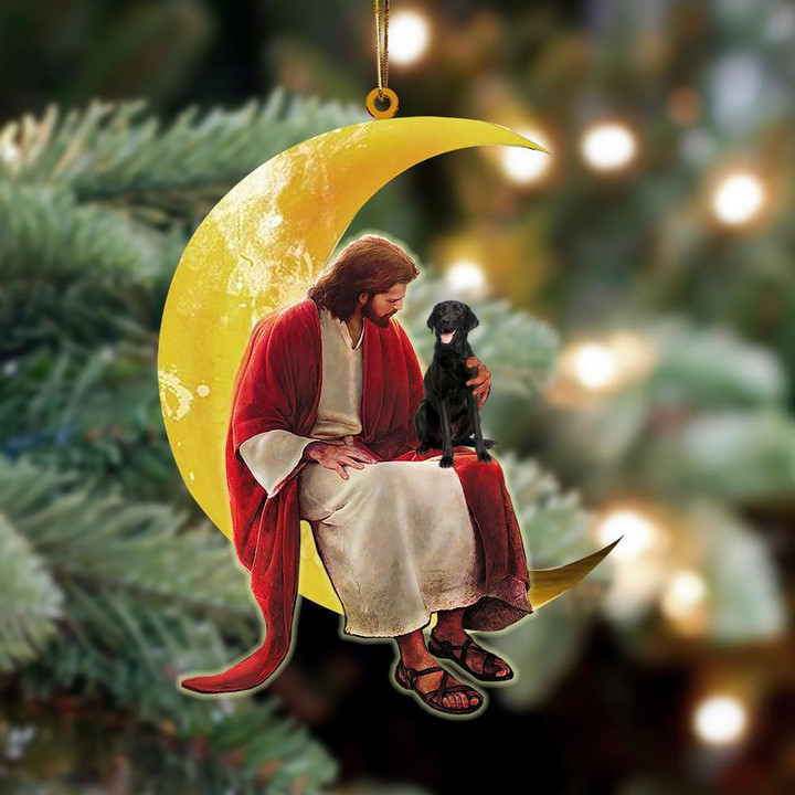 Black Labrador Retriever And Jesus Sitting On The Moon Hanging Ornament