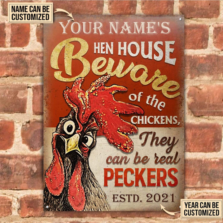 Personalized Chicken Hen House Beware Customized Vintage Metal Sign