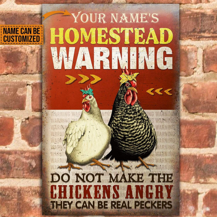 Personalized Chicken Warning Homestead Customized Classic Metal Signs