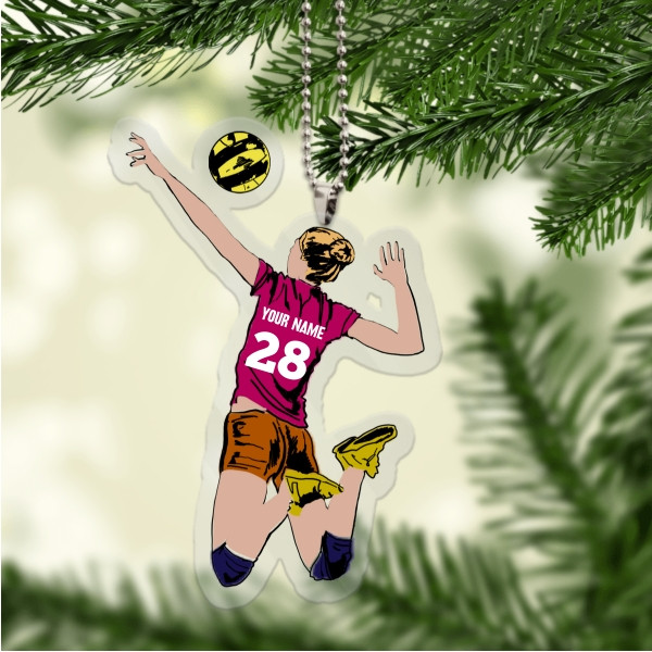 Personalized Attacking Volleyball Player Ornament