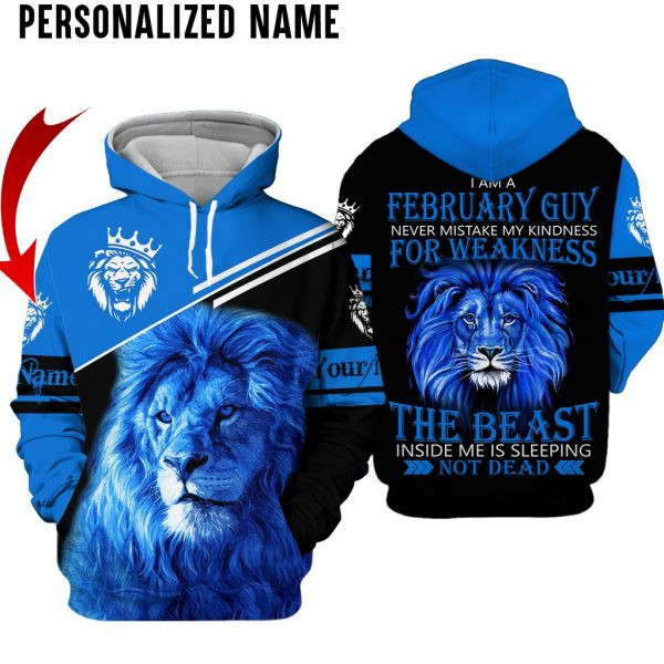 Personalized Name February Lion Guy 3D All Over Printed Clothes